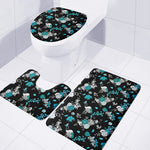 Blue Peony And Grey Rose Floral Print 3 Piece Bath Mat Set