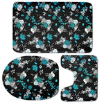 Blue Peony And Grey Rose Floral Print 3 Piece Bath Mat Set