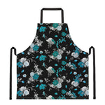 Blue Peony And Grey Rose Floral Print Apron