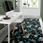 Blue Peony And Grey Rose Floral Print Area Rug