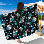 Blue Peony And Grey Rose Floral Print Beach Sarong Wrap