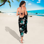 Blue Peony And Grey Rose Floral Print Beach Sarong Wrap