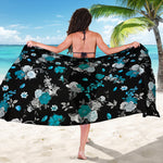 Blue Peony And Grey Rose Floral Print Beach Sarong Wrap