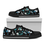 Blue Peony And Grey Rose Floral Print Black Low Top Shoes