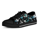 Blue Peony And Grey Rose Floral Print Black Low Top Shoes