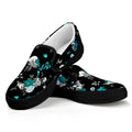Blue Peony And Grey Rose Floral Print Black Slip On Sneakers