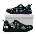 Blue Peony And Grey Rose Floral Print Black Running Shoes