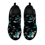 Blue Peony And Grey Rose Floral Print Black Sneakers