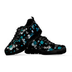 Blue Peony And Grey Rose Floral Print Black Sneakers