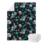 Blue Peony And Grey Rose Floral Print Blanket