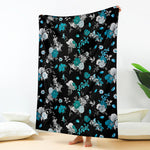 Blue Peony And Grey Rose Floral Print Blanket