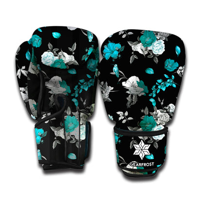 Blue Peony And Grey Rose Floral Print Boxing Gloves