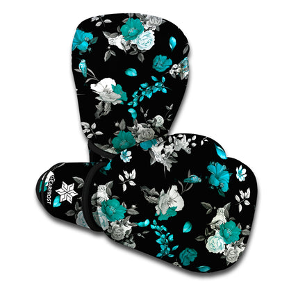 Blue Peony And Grey Rose Floral Print Boxing Gloves