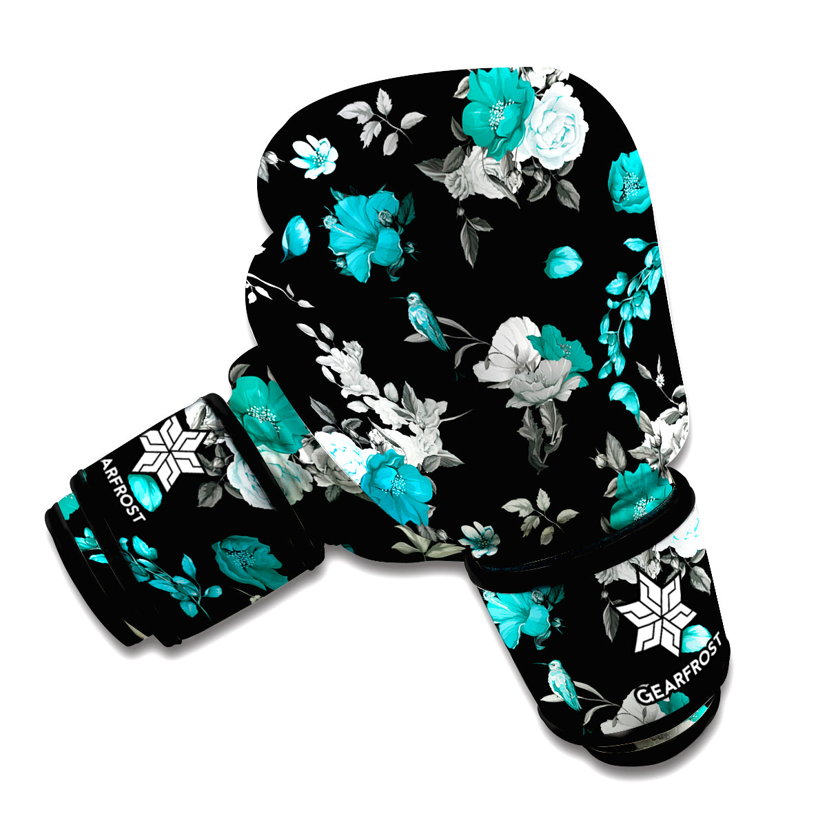 Blue Peony And Grey Rose Floral Print Boxing Gloves
