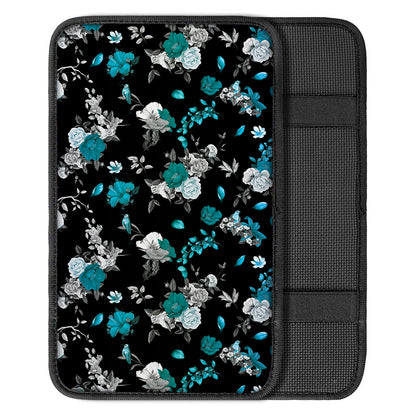 Blue Peony And Grey Rose Floral Print Car Center Console Cover