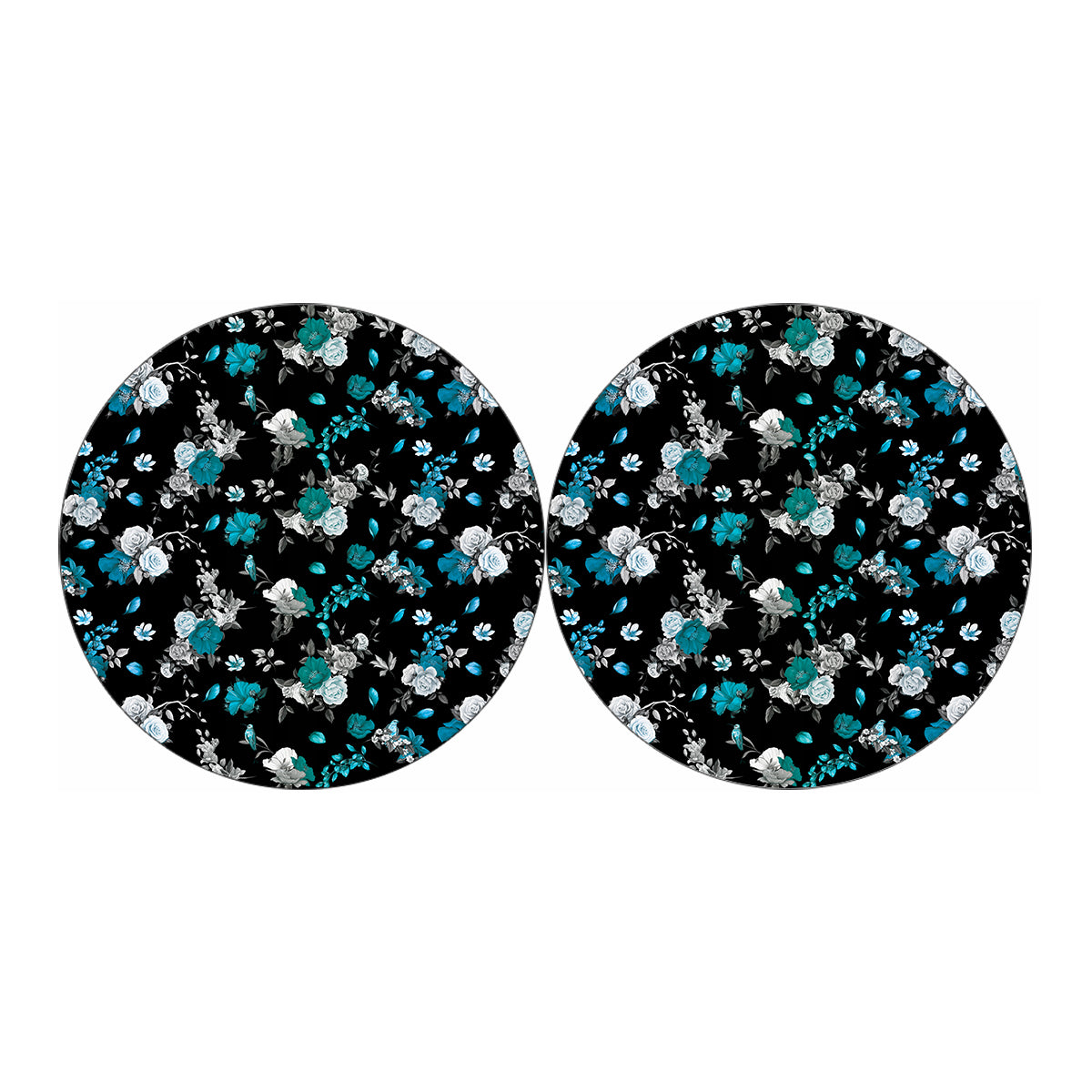 Blue Peony And Grey Rose Floral Print Car Coasters