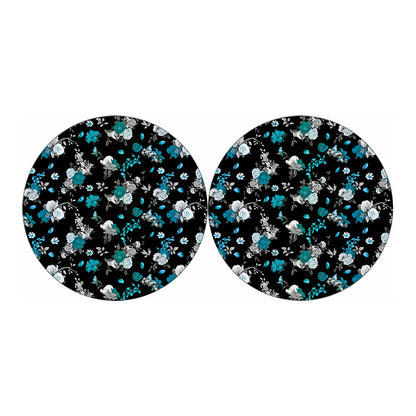 Blue Peony And Grey Rose Floral Print Car Coasters