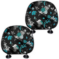 Blue Peony And Grey Rose Floral Print Car Headrest Covers