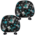 Blue Peony And Grey Rose Floral Print Car Headrest Covers