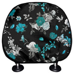 Blue Peony And Grey Rose Floral Print Car Headrest Covers