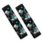Blue Peony And Grey Rose Floral Print Car Seat Belt Covers