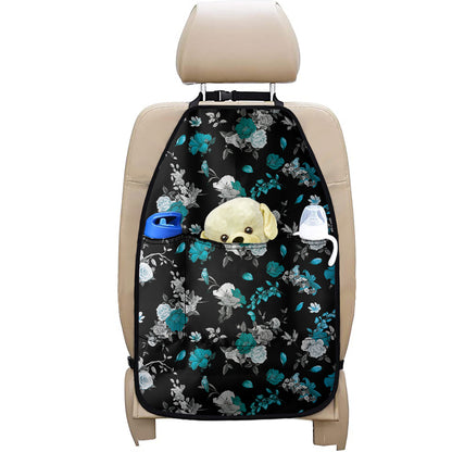 Blue Peony And Grey Rose Floral Print Car Seat Organizers