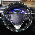 Blue Peony And Grey Rose Floral Print Car Steering Wheel Cover