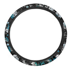 Blue Peony And Grey Rose Floral Print Car Steering Wheel Cover