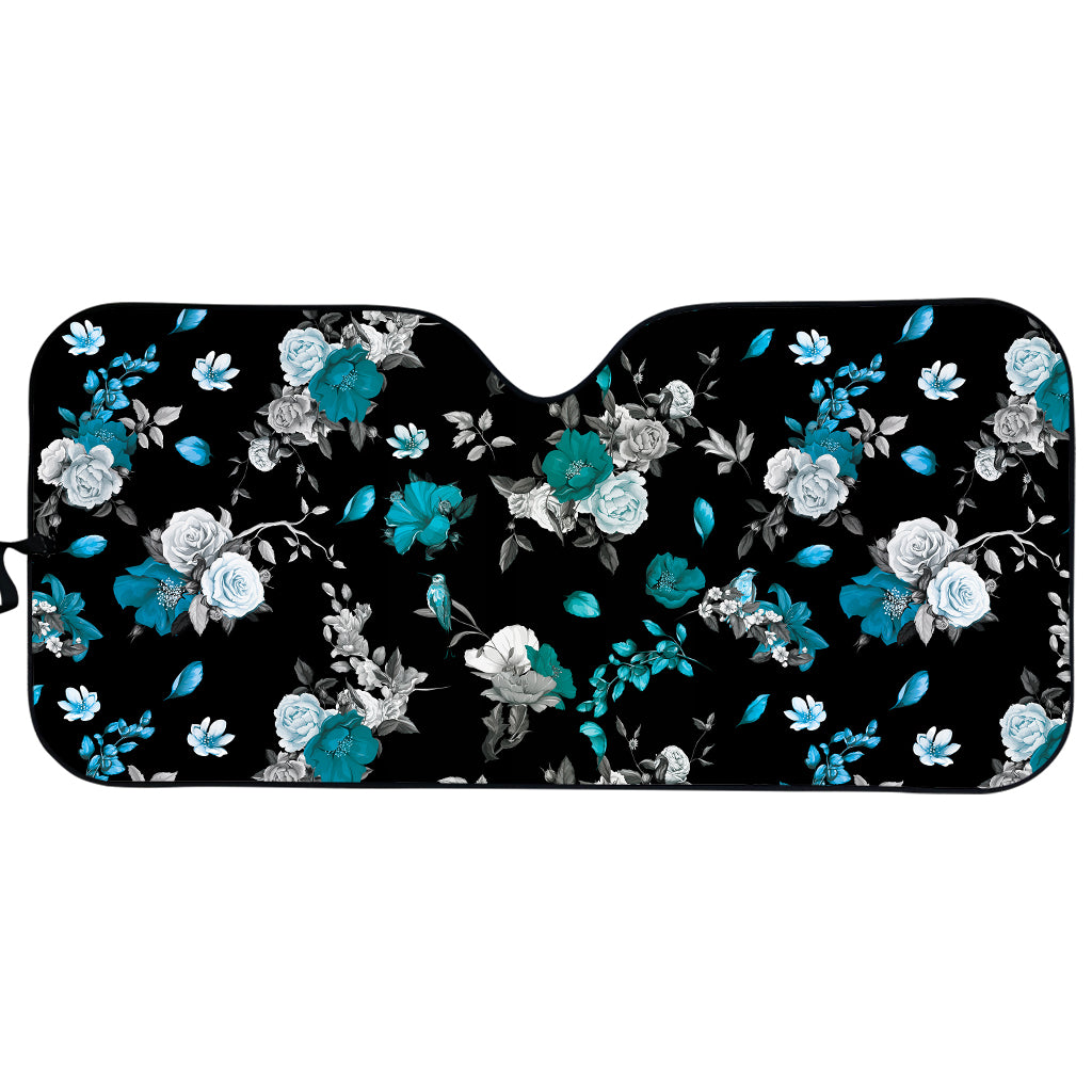 Blue Peony And Grey Rose Floral Print Car Sun Shade