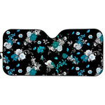 Blue Peony And Grey Rose Floral Print Car Sun Shade