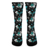 Blue Peony And Grey Rose Floral Print Crew Socks