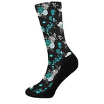 Blue Peony And Grey Rose Floral Print Crew Socks