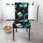 Blue Peony And Grey Rose Floral Print Dining Chair Slipcover