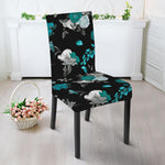 Blue Peony And Grey Rose Floral Print Dining Chair Slipcover