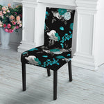 Blue Peony And Grey Rose Floral Print Dining Chair Slipcover