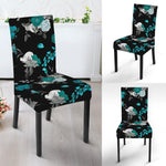 Blue Peony And Grey Rose Floral Print Dining Chair Slipcover