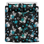 Blue Peony And Grey Rose Floral Print Duvet Cover Bedding Set