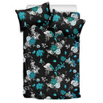 Blue Peony And Grey Rose Floral Print Duvet Cover Bedding Set