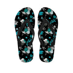 Blue Peony And Grey Rose Floral Print Flip Flops
