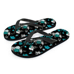 Blue Peony And Grey Rose Floral Print Flip Flops
