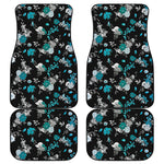 Blue Peony And Grey Rose Floral Print Front and Back Car Floor Mats