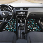Blue Peony And Grey Rose Floral Print Front and Back Car Floor Mats