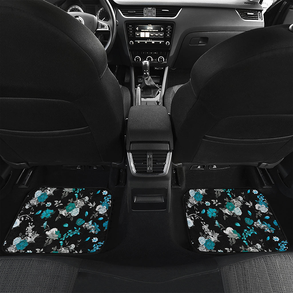 Blue Peony And Grey Rose Floral Print Front and Back Car Floor Mats