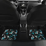 Blue Peony And Grey Rose Floral Print Front and Back Car Floor Mats