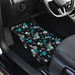 Blue Peony And Grey Rose Floral Print Front and Back Car Floor Mats
