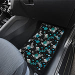 Blue Peony And Grey Rose Floral Print Front and Back Car Floor Mats