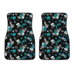 Blue Peony And Grey Rose Floral Print Front Car Floor Mats