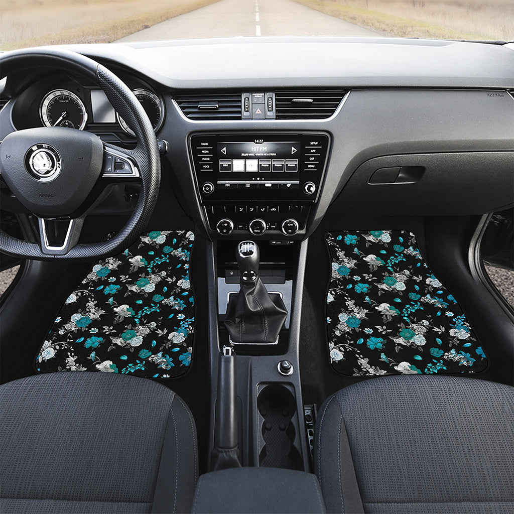 Blue Peony And Grey Rose Floral Print Front Car Floor Mats