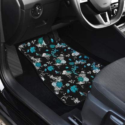Blue Peony And Grey Rose Floral Print Front Car Floor Mats