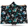 Blue Peony And Grey Rose Floral Print Hooded Blanket